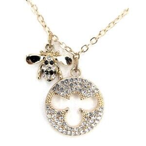 Park Lane Wildflower Bumble Bee Necklace Gold Tone CZ Flower Pave Signed Charm